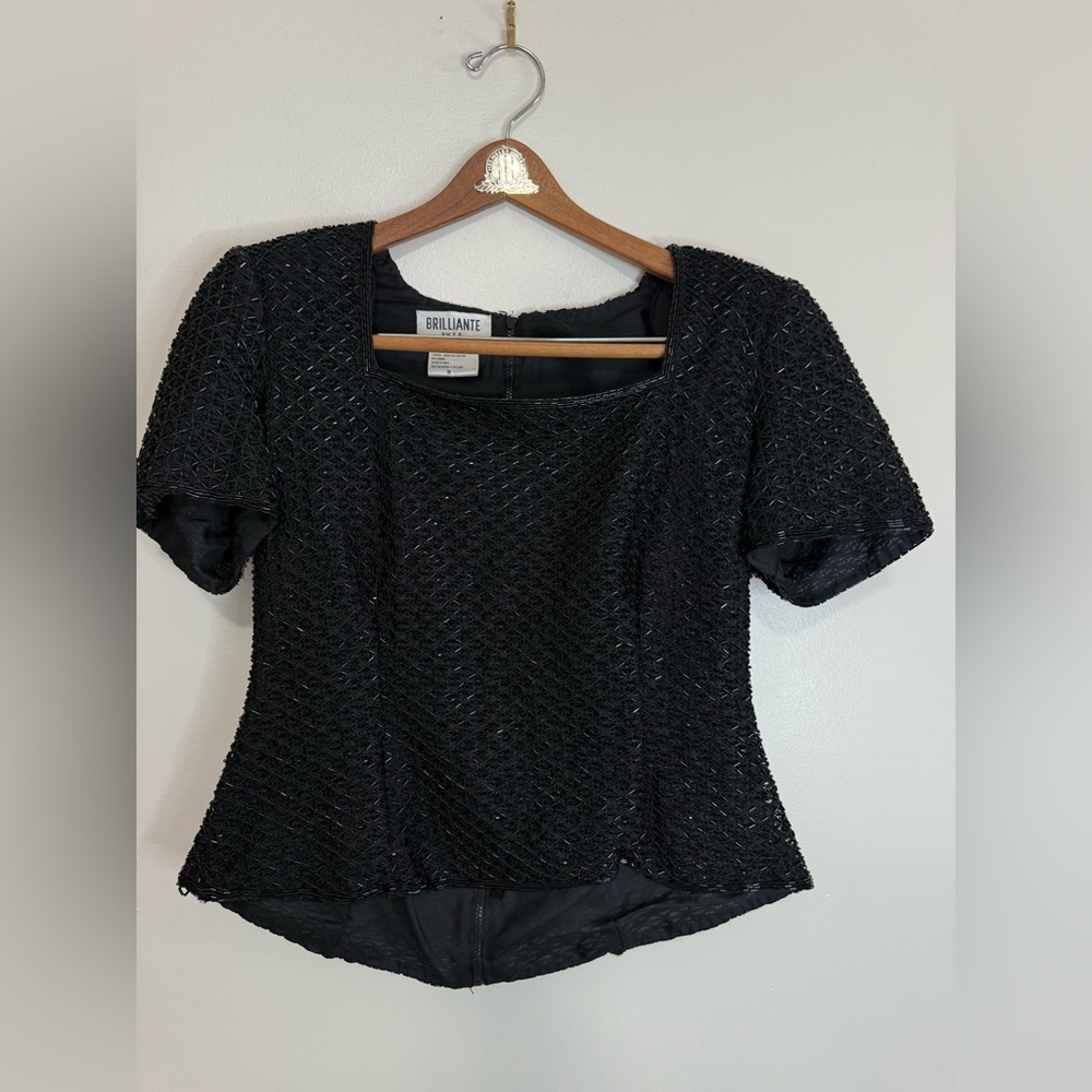 Brilliante by J.A. Vintage Black beaded Short Sleeve Women's Top in size medium